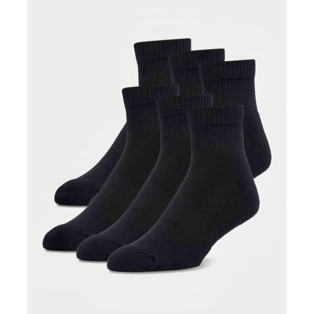 LCKR 6 Pack Half Cushion Quarter Athletic Socks Black Size Large NWT